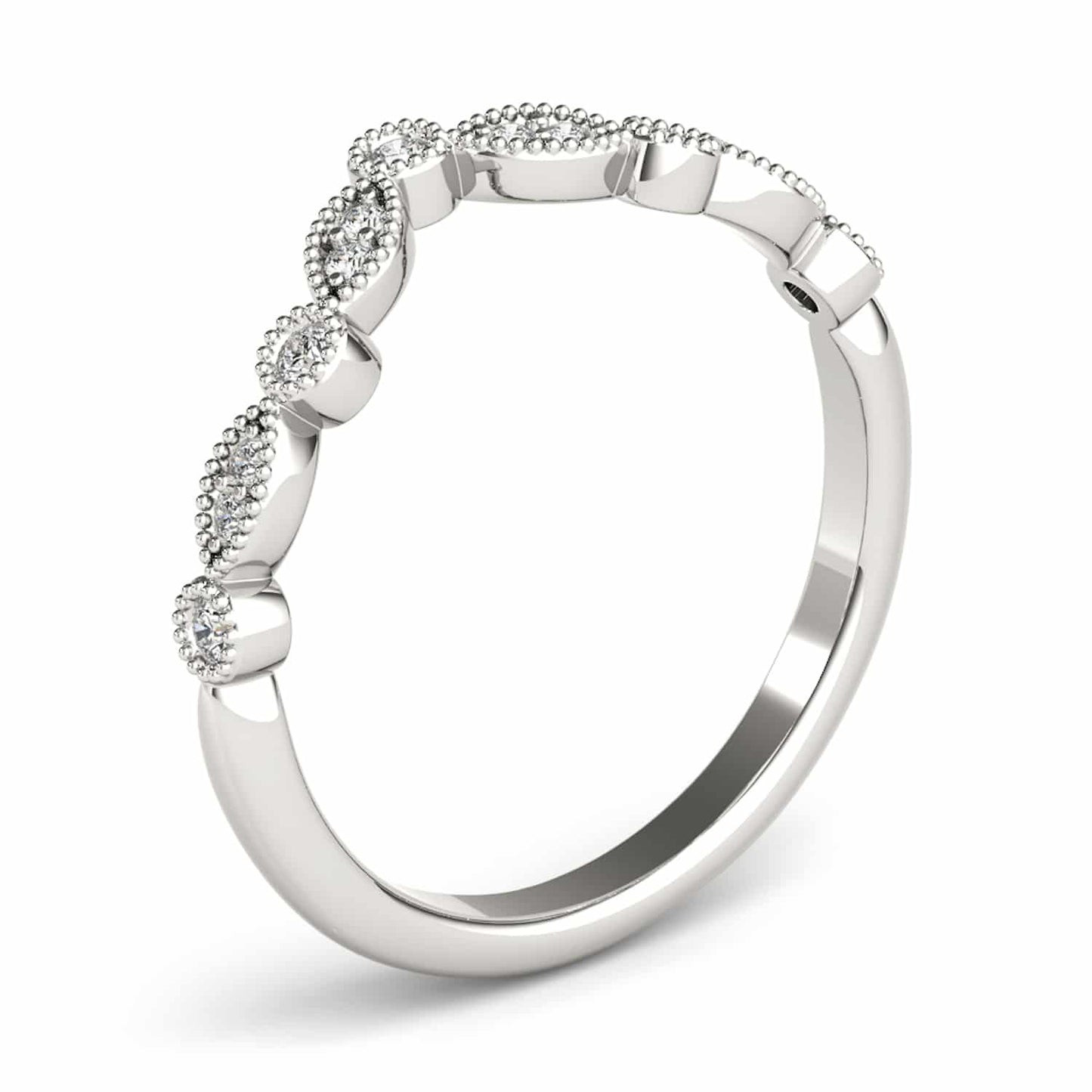 0.15CTW Natural Diamond 18K Gold White Milgrain Chevron Wedding Band Ring