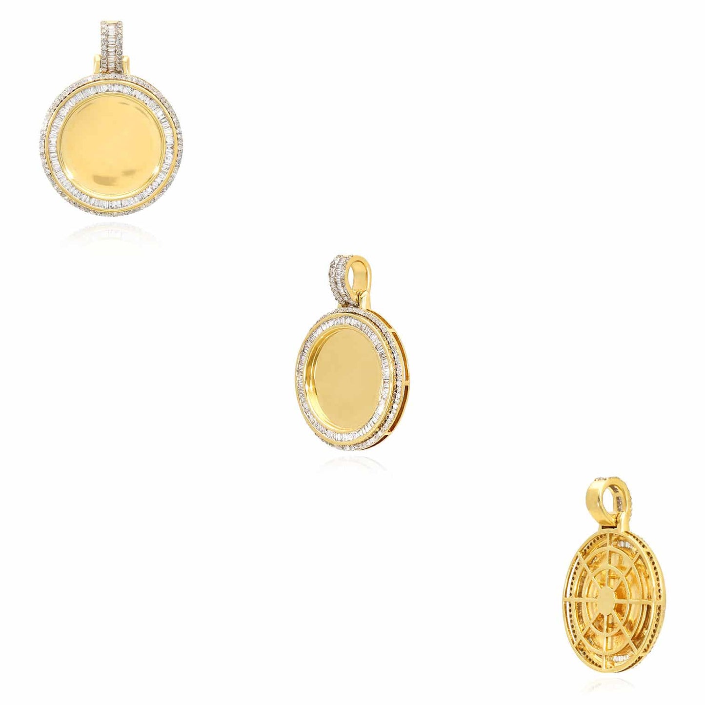 1.27CTW Real Diamond 10K Yellow Gold Round Picture Frame Memory Pendant 1.3"
