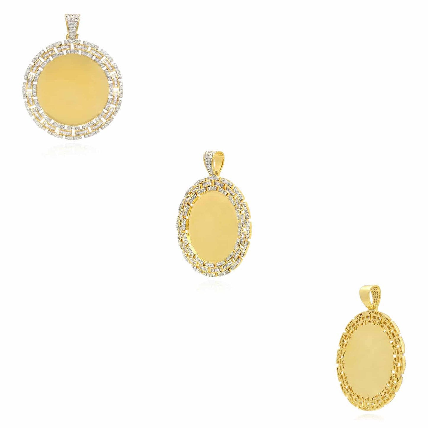 4.23CTW Real Diamond 10K Yellow Gold Round Picture Frame Memory Pendant 2.5"