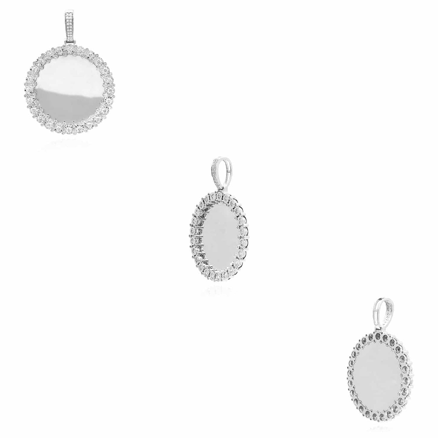 Real Diamond 10K White Gold Round Picture Frame Memory Pendant 1.4"-2"