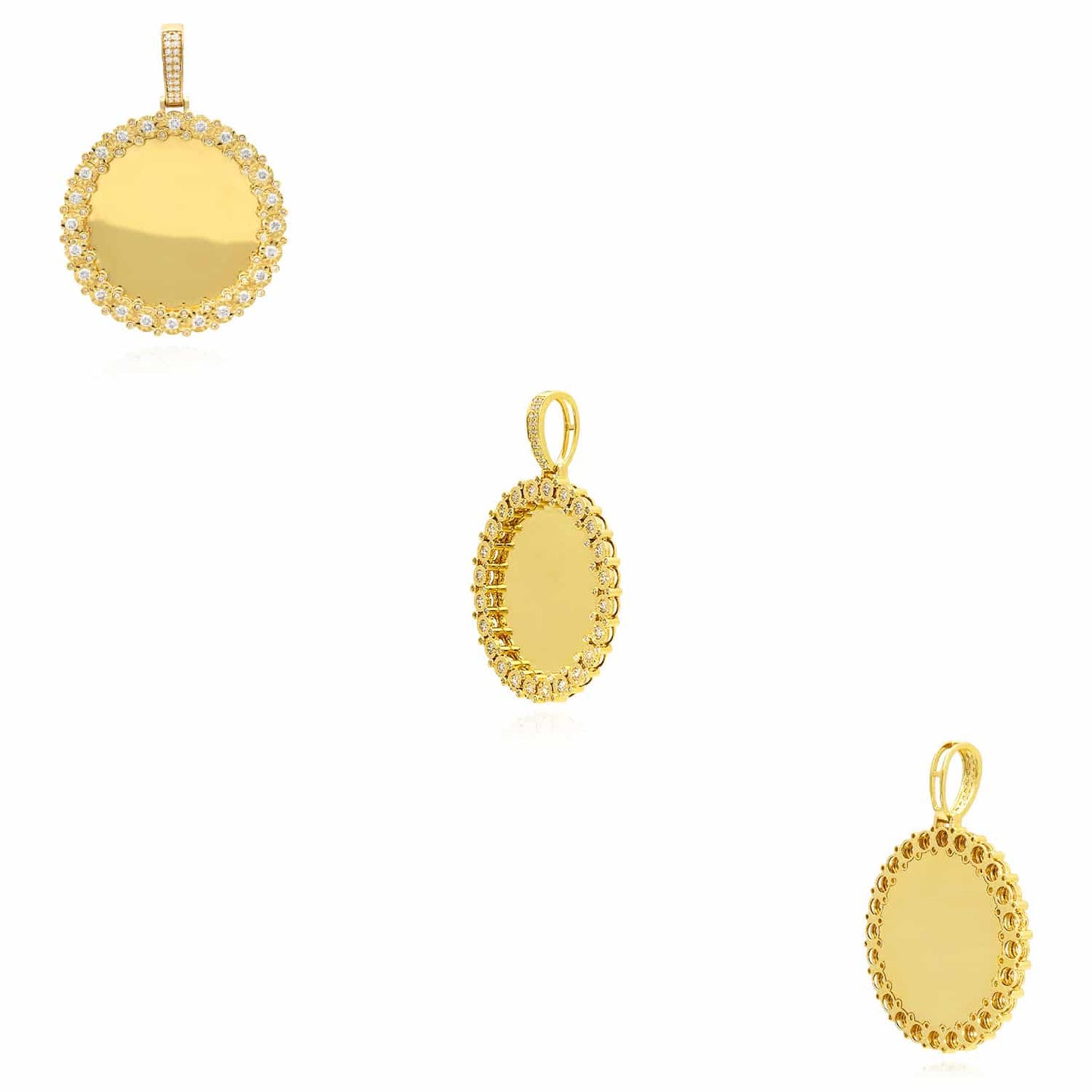 Real Diamond 14K Yellow Gold Round Picture Frame Memory Pendant 1.4"-2"