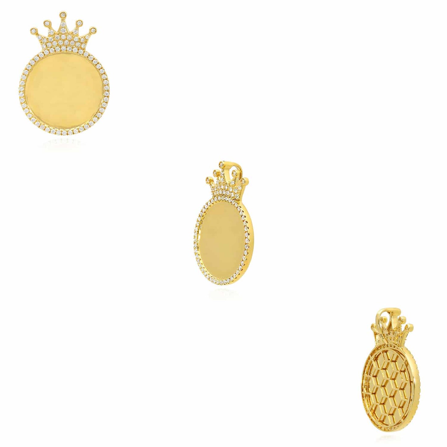 1.45CTW Real Diamond 14K Gold Medallion Memory Picture Crown Pendant 1.5"