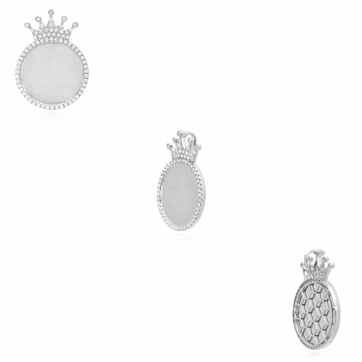 1.45CTW Real Diamond 14K Gold Medallion Memory Picture Crown Pendant 1.5"
