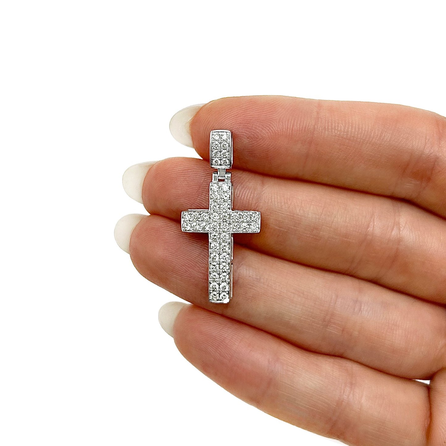 1Ct Real Diamond 14k White Gold Religious Cross Pendant 1.4"