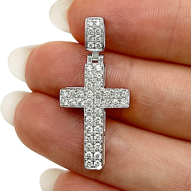 1Ct Real Diamond 14k White Gold Religious Cross Pendant 1.4"