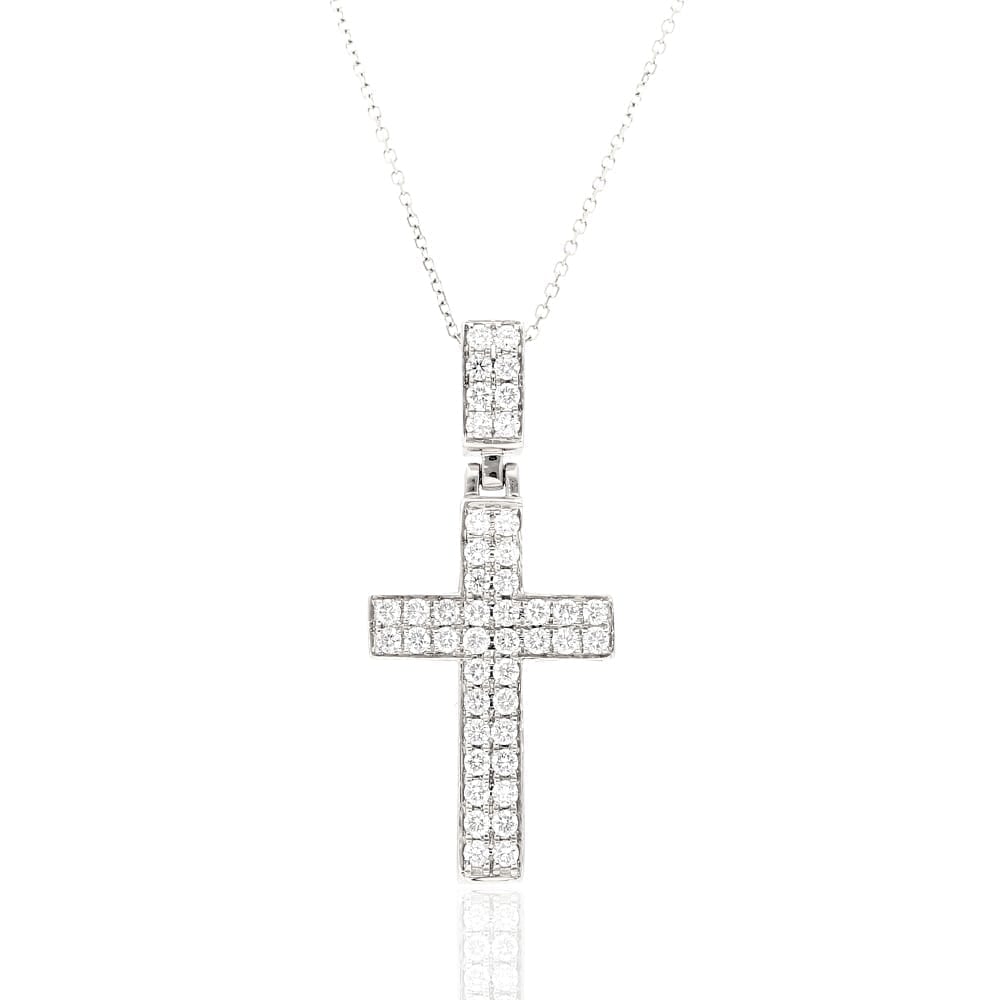 1Ct Real Diamond 14k White Gold Religious Cross Pendant 1.4"