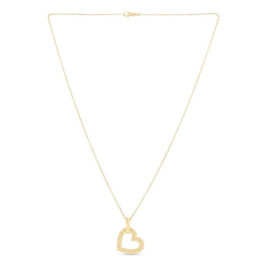 14K Yellow Gold Popcorn Open Heart Pendant with 18" Cable Chain