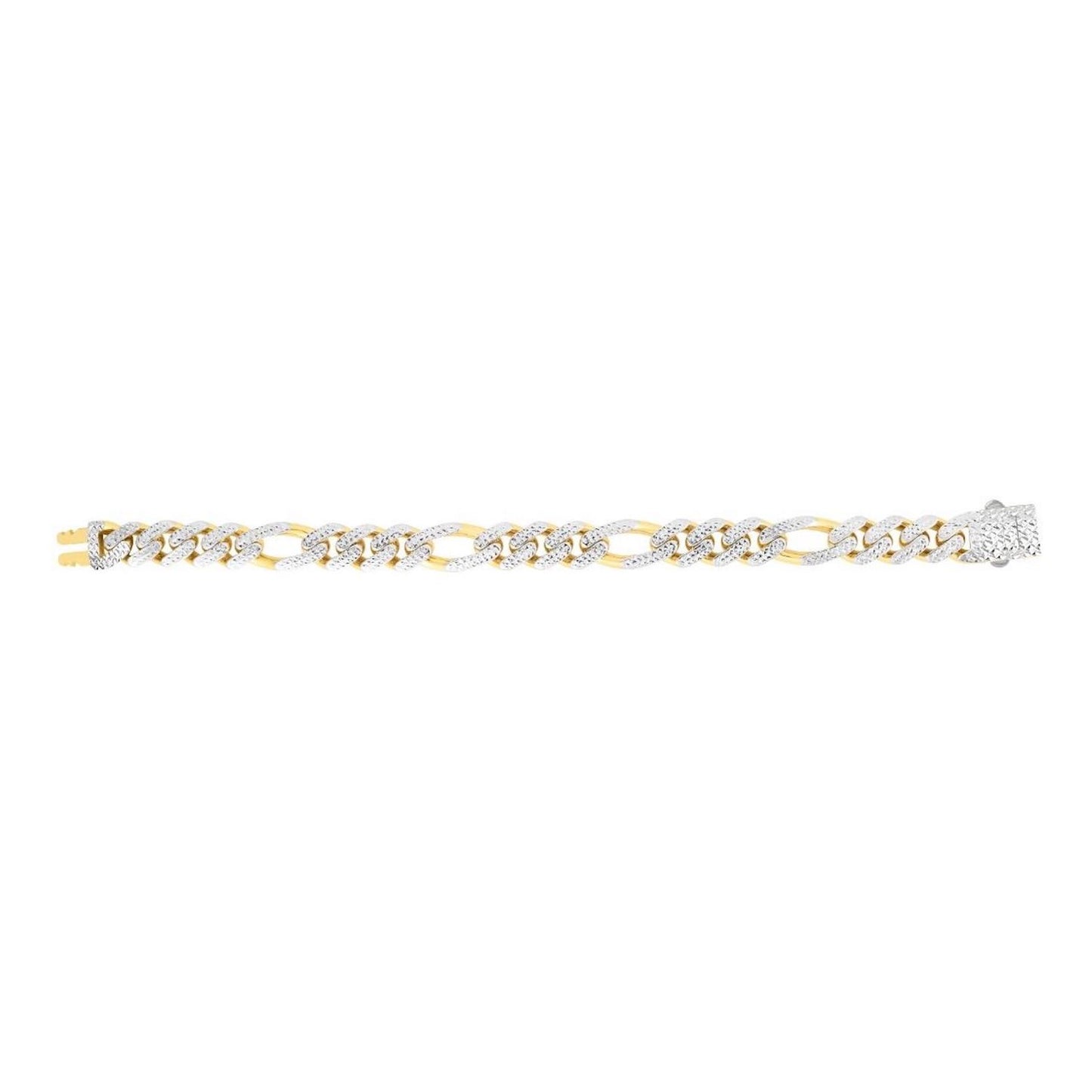 14K Gold Yellow 11.5mm White Pave Modern Lite Figaro Bracelet 8.5"