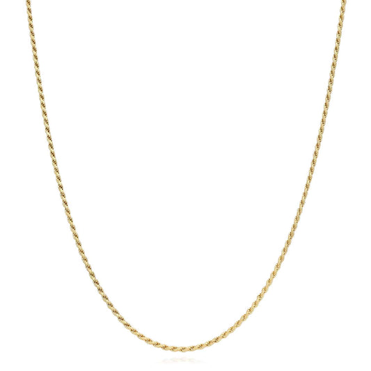 18K Yellow Gold Over Silver 1.3mm Rope Chain (Solid Links) 16"-24"