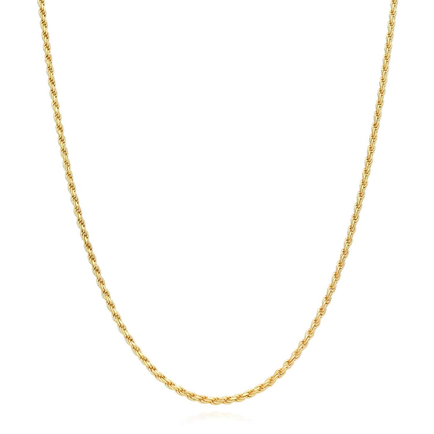 Solid 18K Yellow Gold Over Silver 1.7mm Rope Chain 16"-24"
