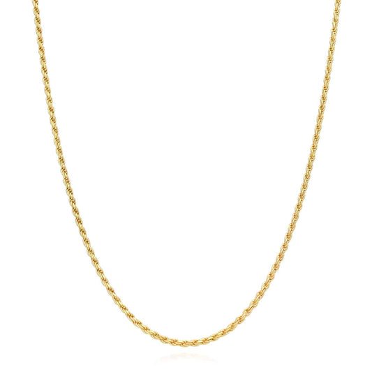 18K Yellow Gold Over Silver 1.7mm Rope Chain (Solid Links) 16"-24"