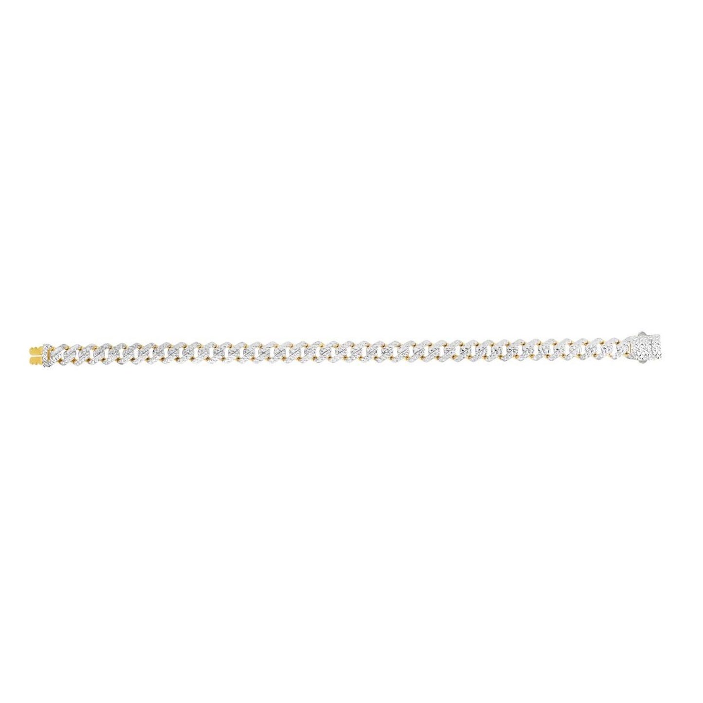 14K Gold Yellow 8mm Diamond-Cut White Pave Edge Miami Bracelet 8.25"