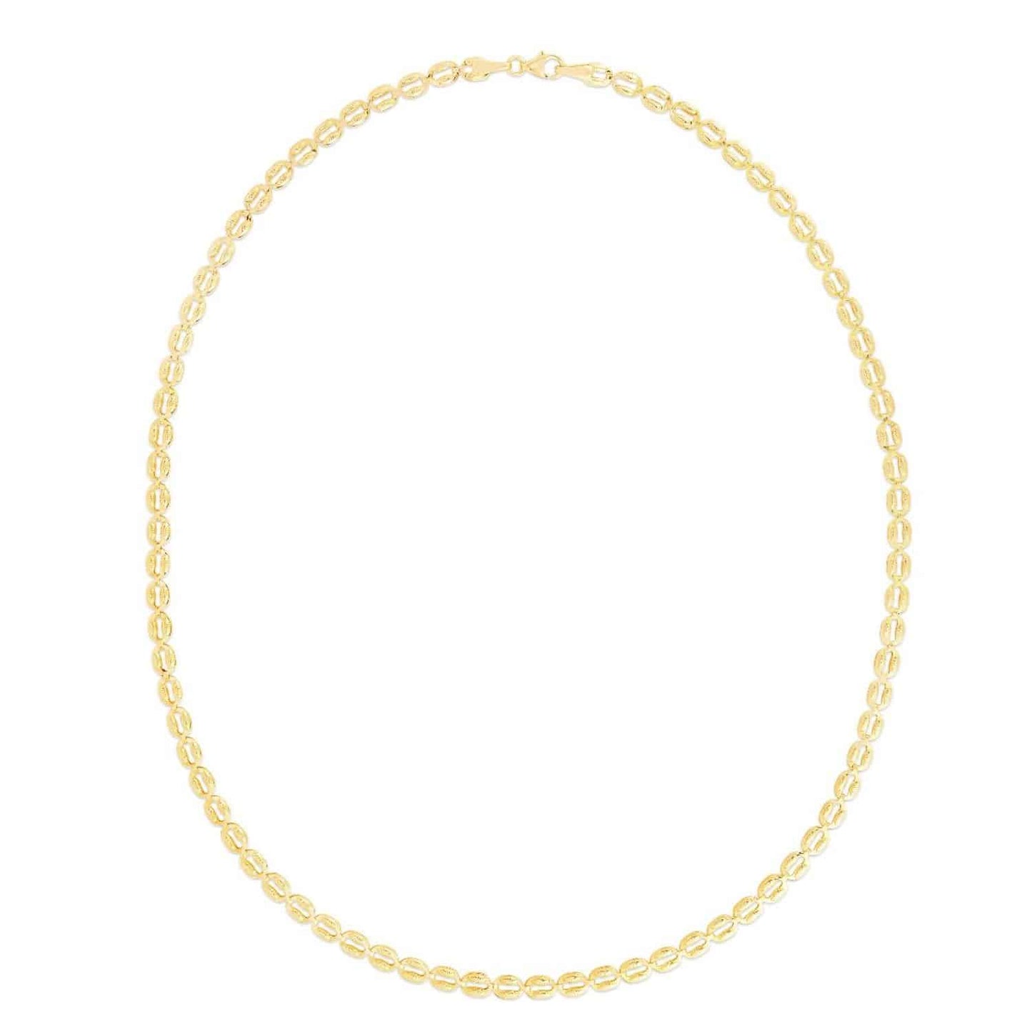 14K Yellow Gold 3.8mm Textured Puffed Oval Chain Necklace 17"