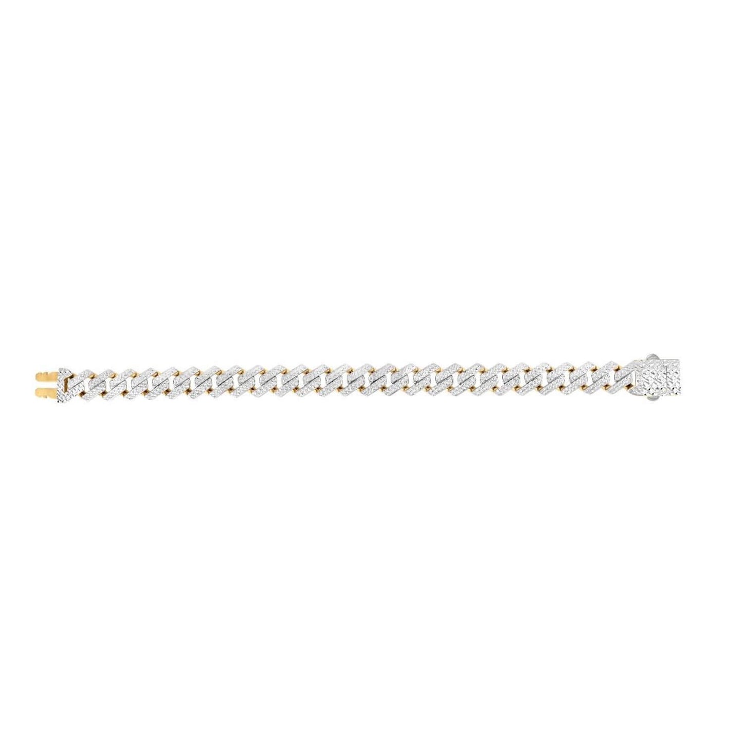 14K Gold Yellow 11.5mm Diamond-Cut White Pave Modern Edge Miami Bracelet 8.5"