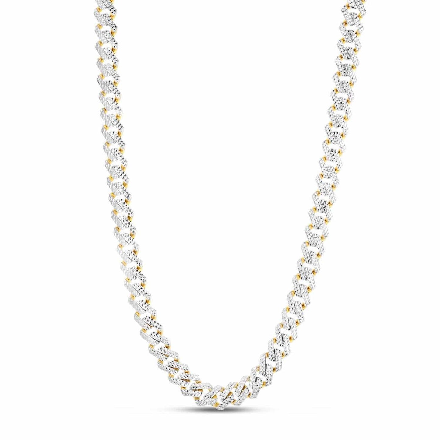 14K Yellow Gold 11.5mm Diamond-Cut Pave Modern Edge Miami Chain 24"