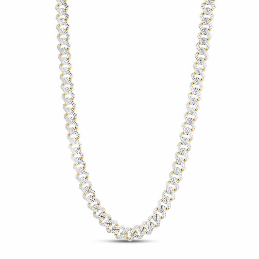 14K Yellow Gold 11.5mm Diamond-Cut Pave Modern Edge Miami Chain (Hollow) 24"