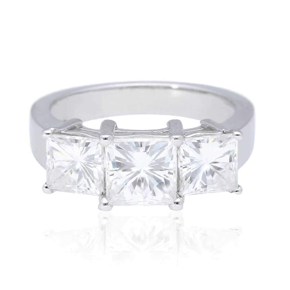 3.70Ct Princess-Cut 3-Stone Moissanite 950 Platinum Engagement Ring