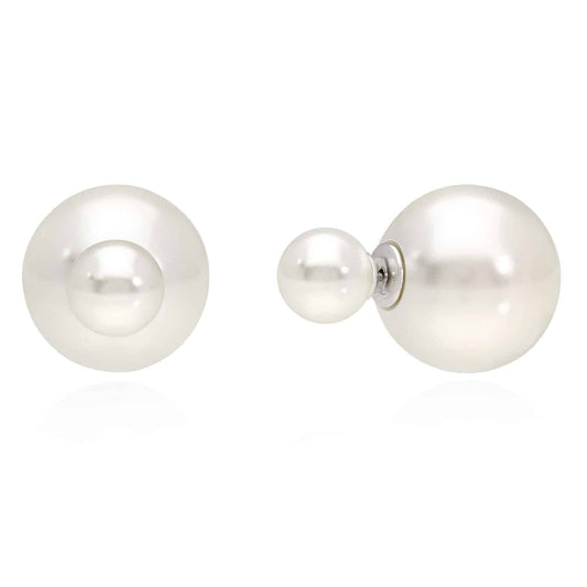 925 Sterling Silver Shell Pearl Front-Back Stud Earrings 16mm