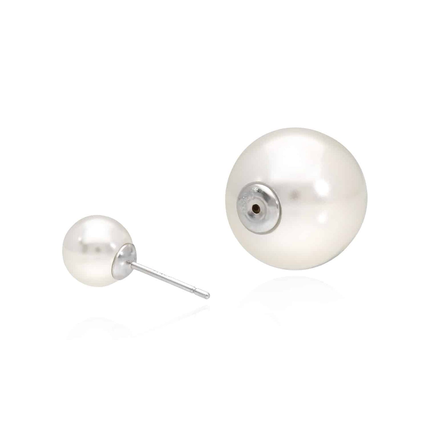 925 Sterling Silver Shell Pearl Front-Back Stud Earrings 16mm