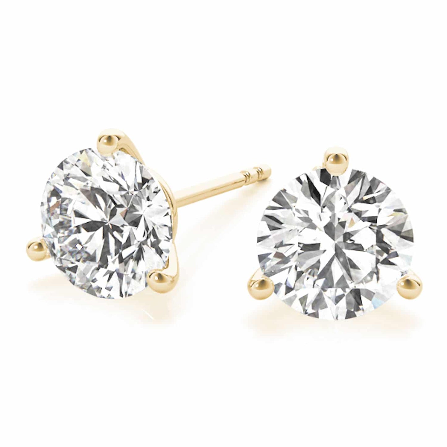 Lab-Grown Diamond 14K Yellow Gold Three-Prong Martini Round Stud Earrings