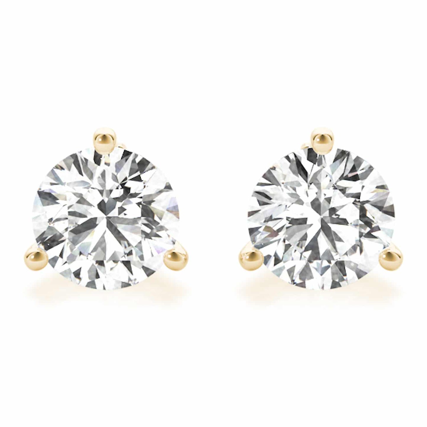 Lab-Grown Diamond 14K Yellow Gold Three-Prong Martini Round Stud Earrings