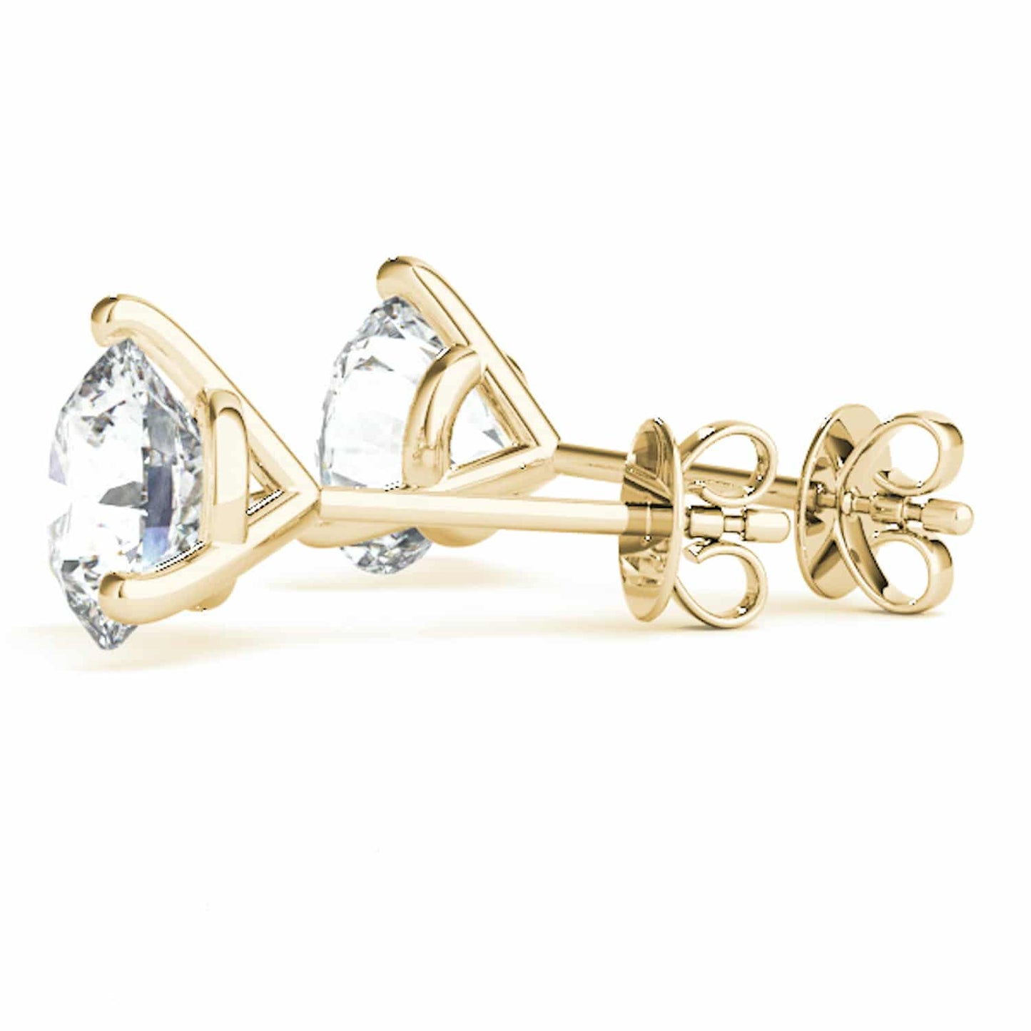 Lab-Grown Diamond 14K Yellow Gold Three-Prong Martini Round Stud Earrings