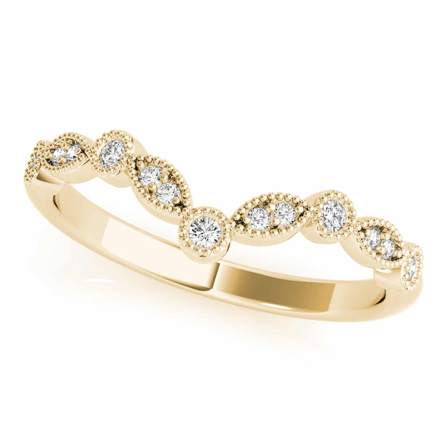 0.15CTW Natural Diamond 18K Gold Yellow Milgrain Chevron Wedding Band Ring