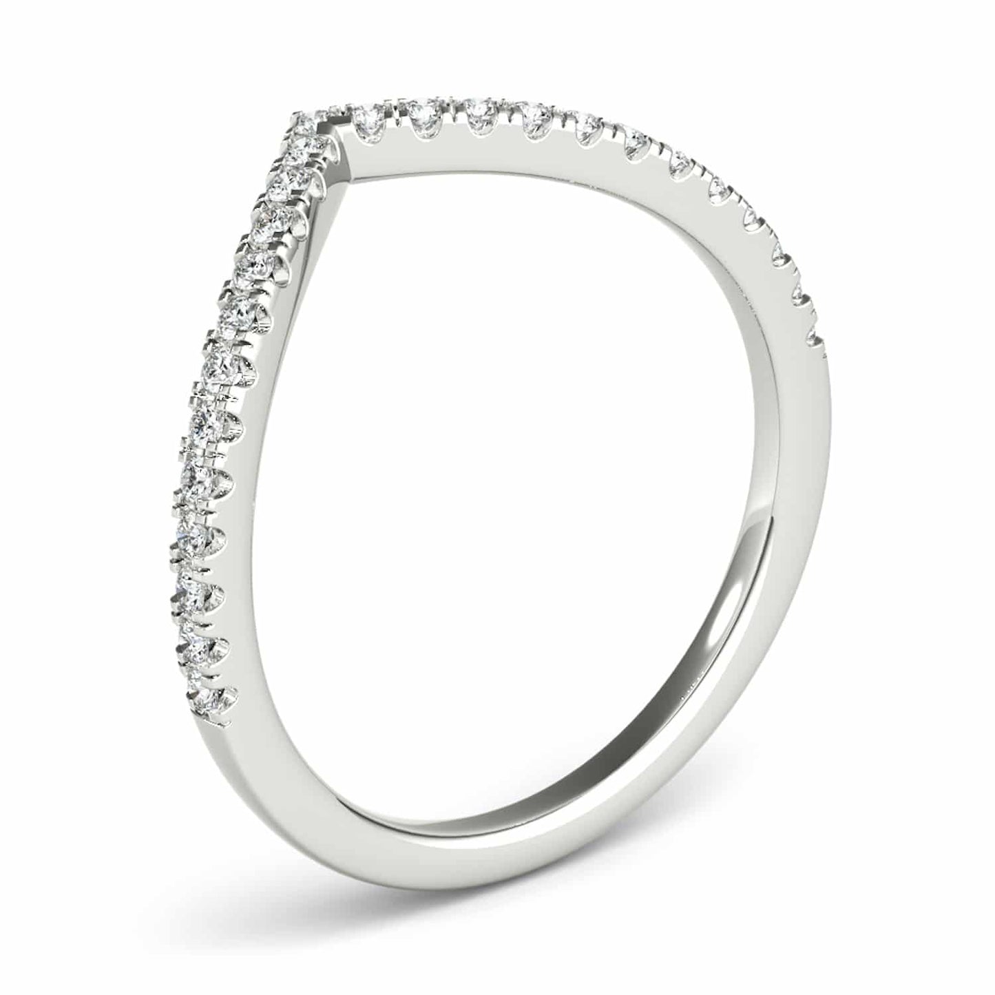 0.15CTW Real Diamond 18K Gold White Stackable Chevron Band Ring