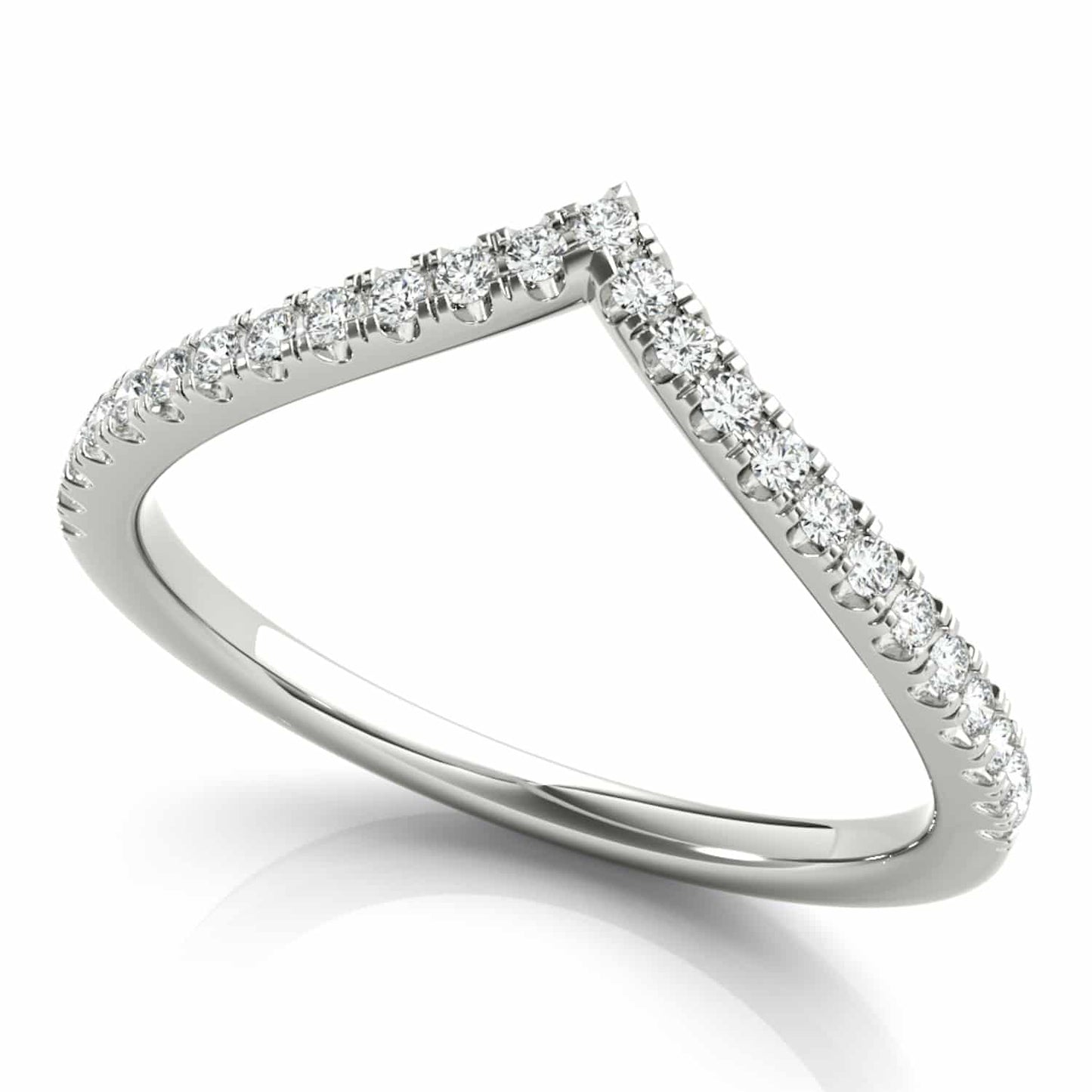 0.15CTW Real Diamond 18K Gold White Stackable Chevron Band Ring