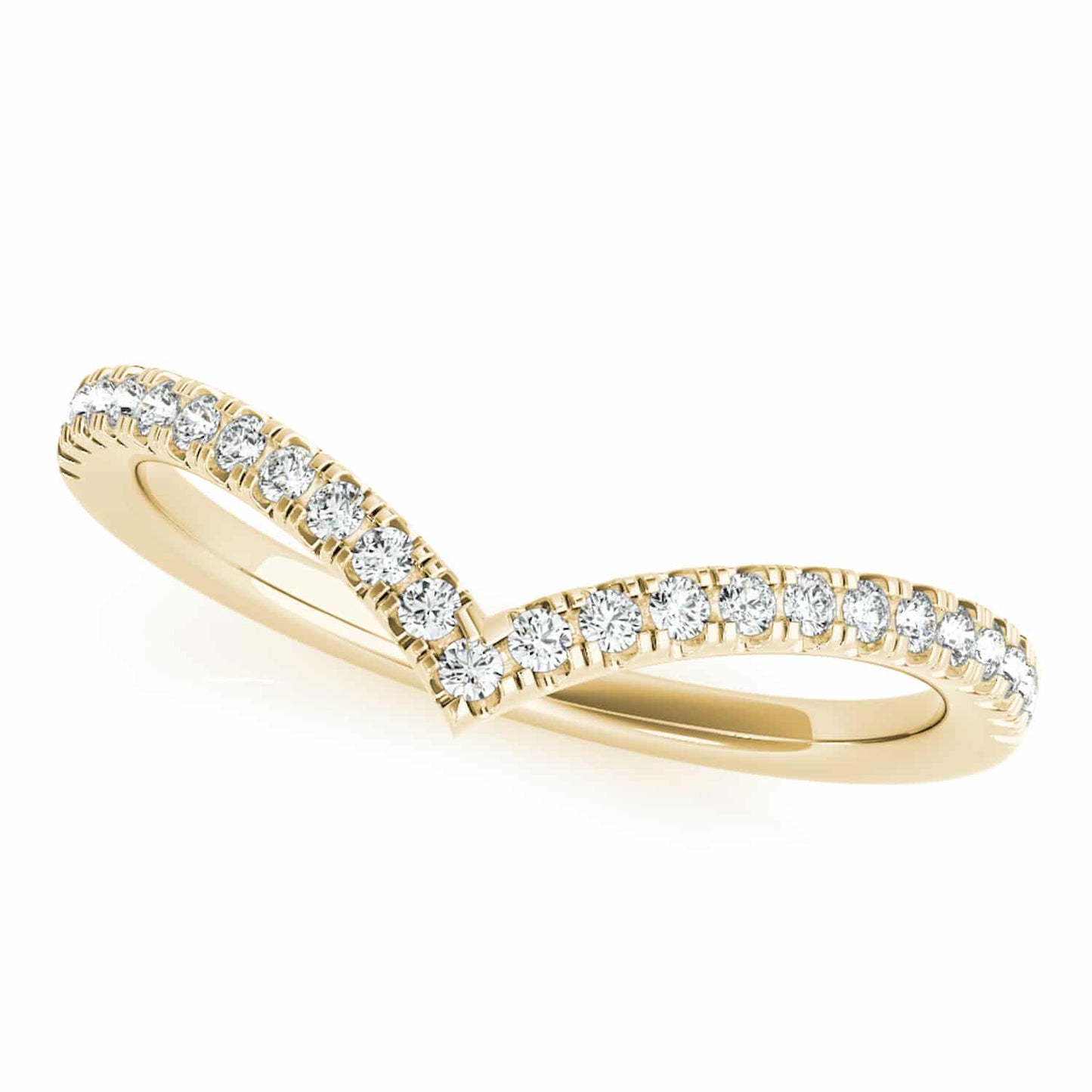 0.15CTW Real Diamond 18K Gold Yellow Stackable Chevron Band Ring