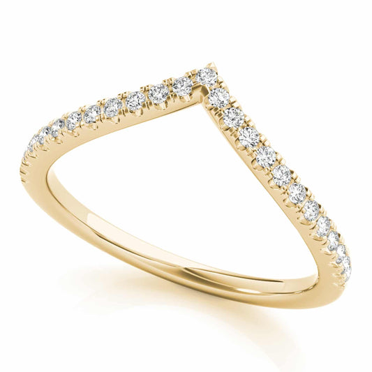 0.15CTW Natural Diamond 18K Gold Yellow Stackable Chevron Band Ring