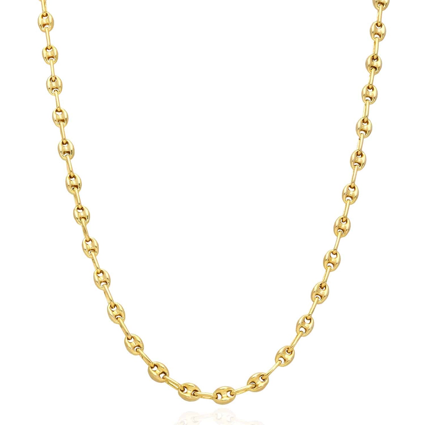 18K Yellow Gold Over Silver 4.5mm Puffed Anchor Mariner Chain 16"-24"