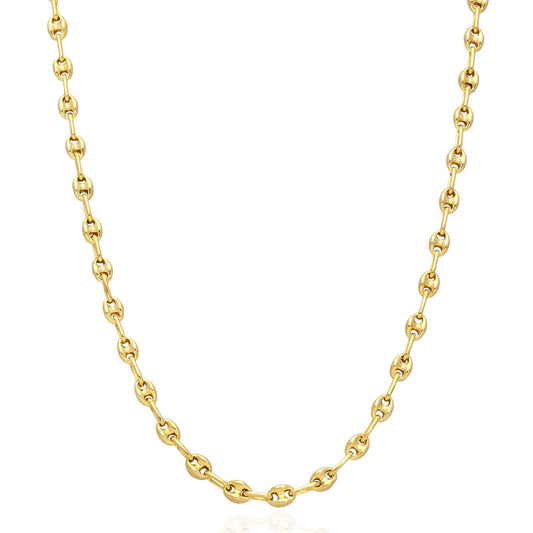 18K Yellow Gold Over Silver 4.5mm Puffed Anchor Mariner Chain (Solid Links) 16"-24"