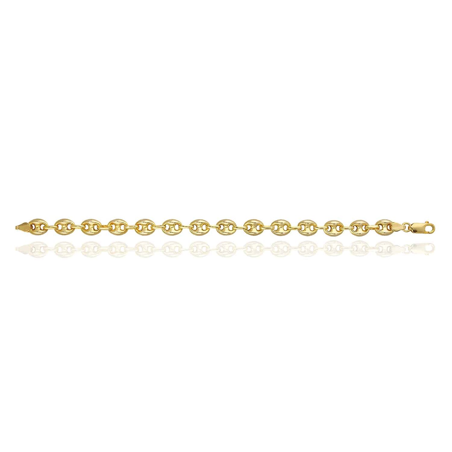 18K Yellow Gold Over Silver 8mm Puffed Anchor Mariner Bracelet (Solid Links) 7.5"-9.5"