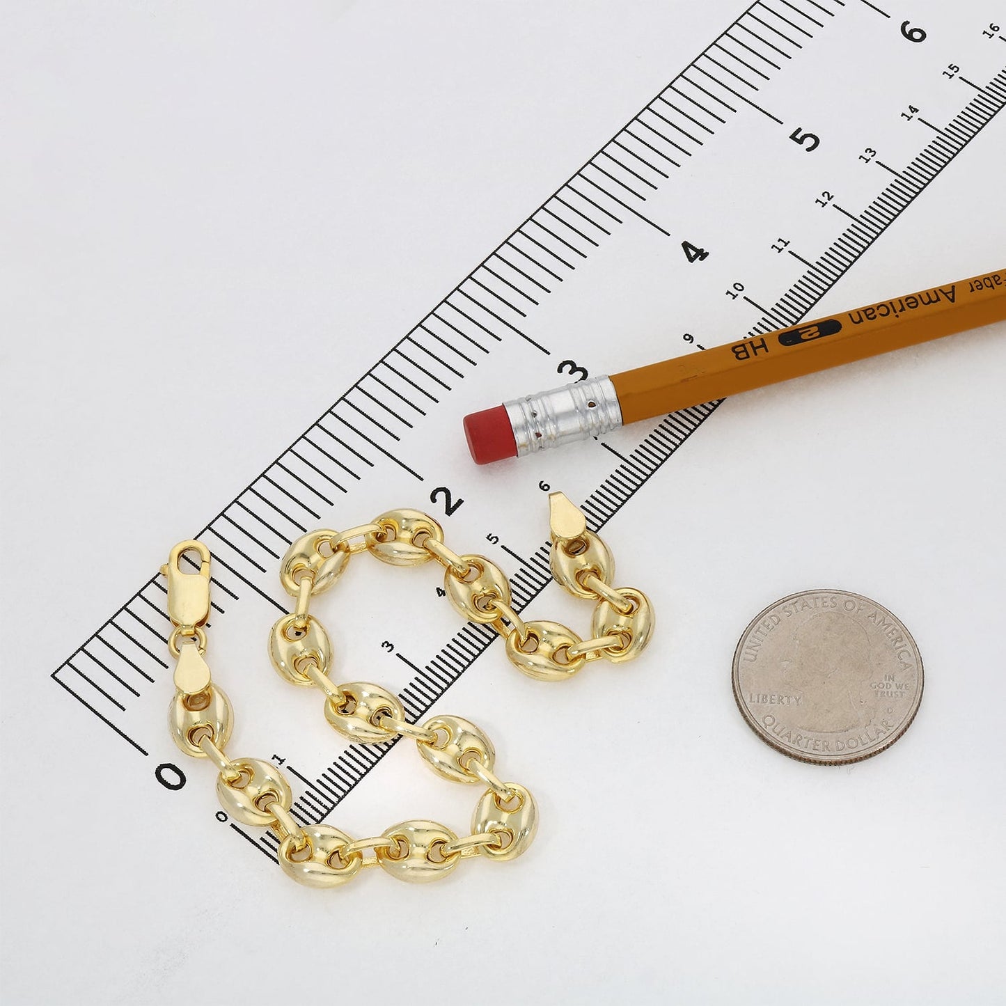 18K Yellow Gold Over Silver 8mm Puffed Anchor Mariner Bracelet 7.5"-9.5"