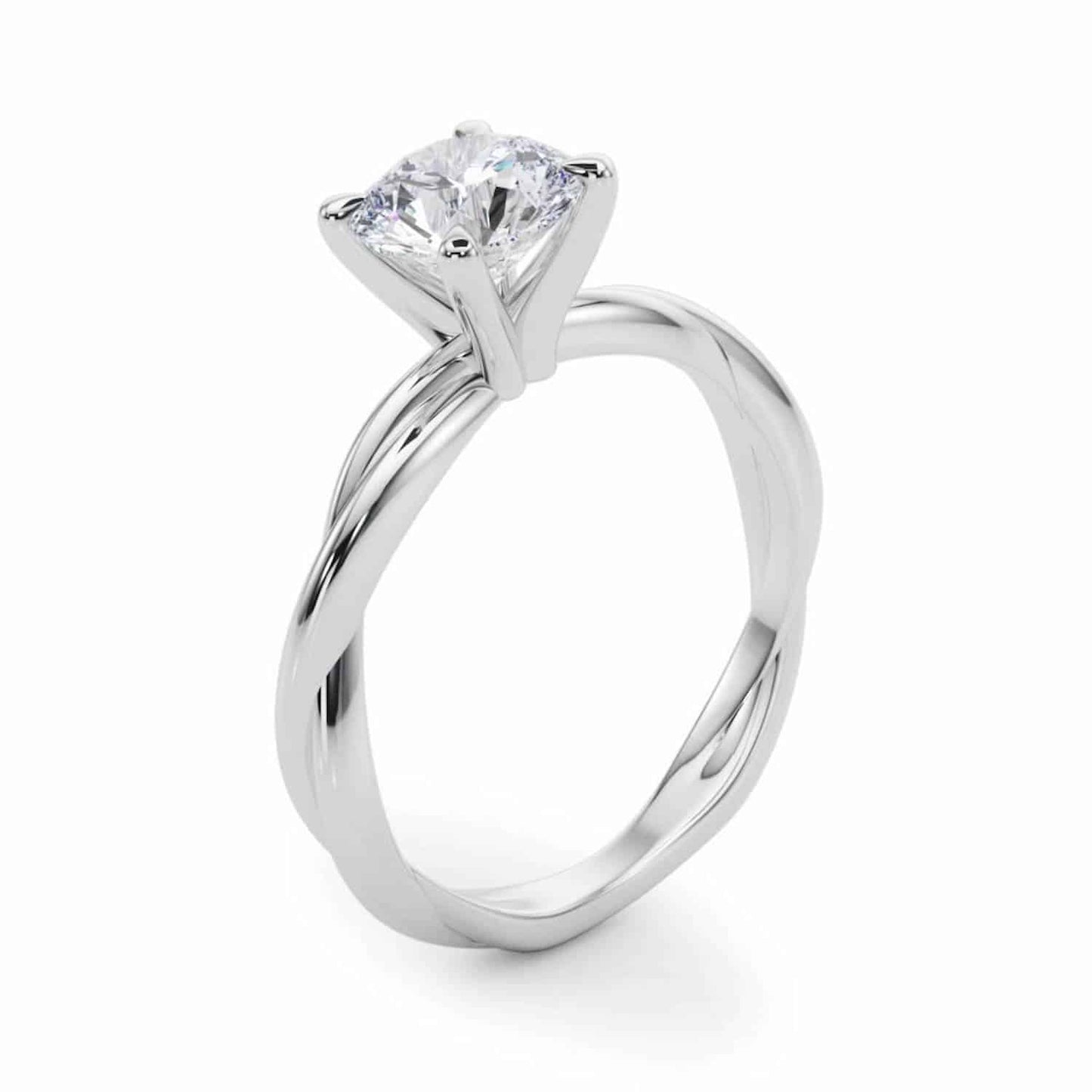 2CT Lab-Grown Diamond 18K Gold White Twisted Shank Solitaire Engagement Ring