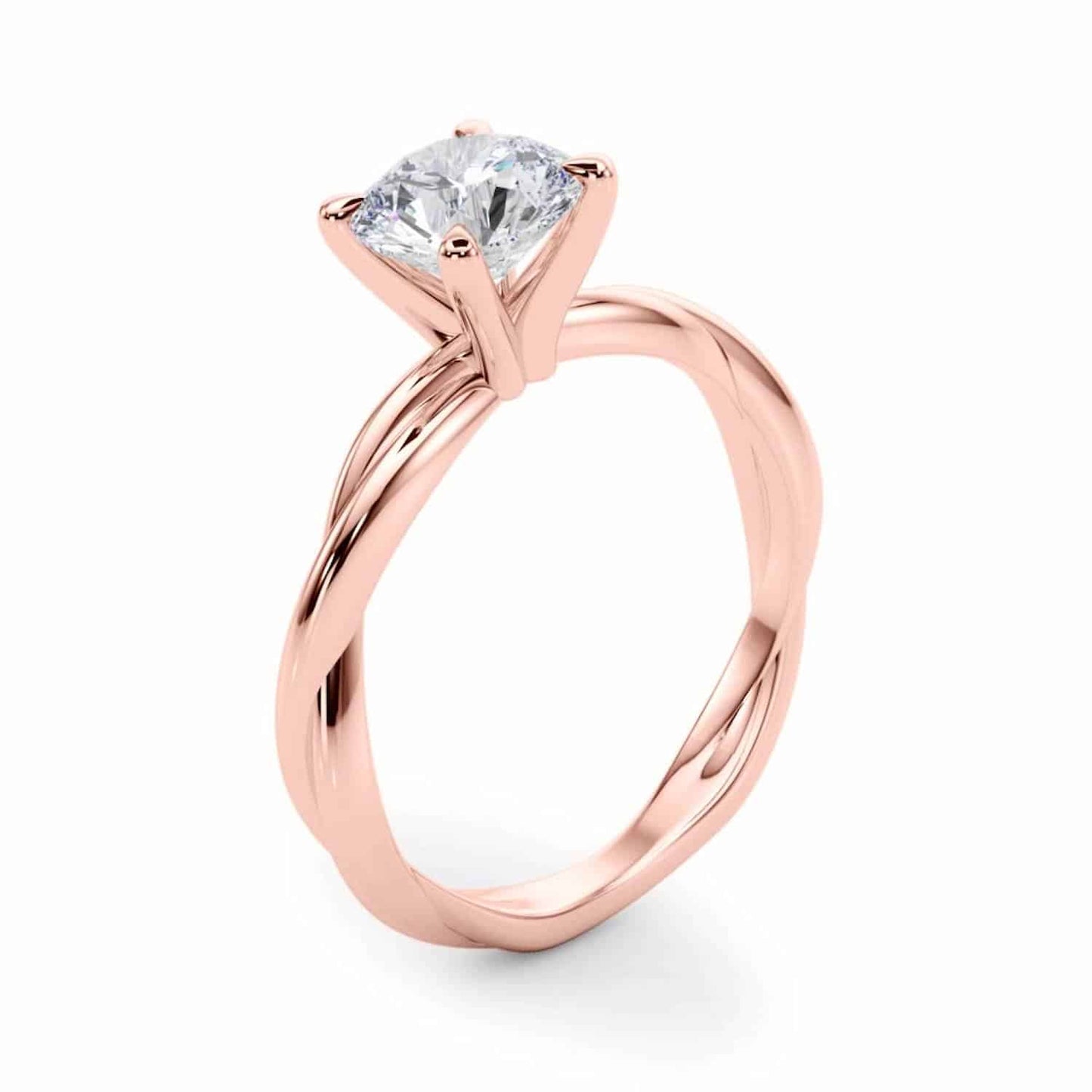 1CT Lab-Grown Diamond 18K Gold Rose Twisted Shank Solitaire Engagement Ring