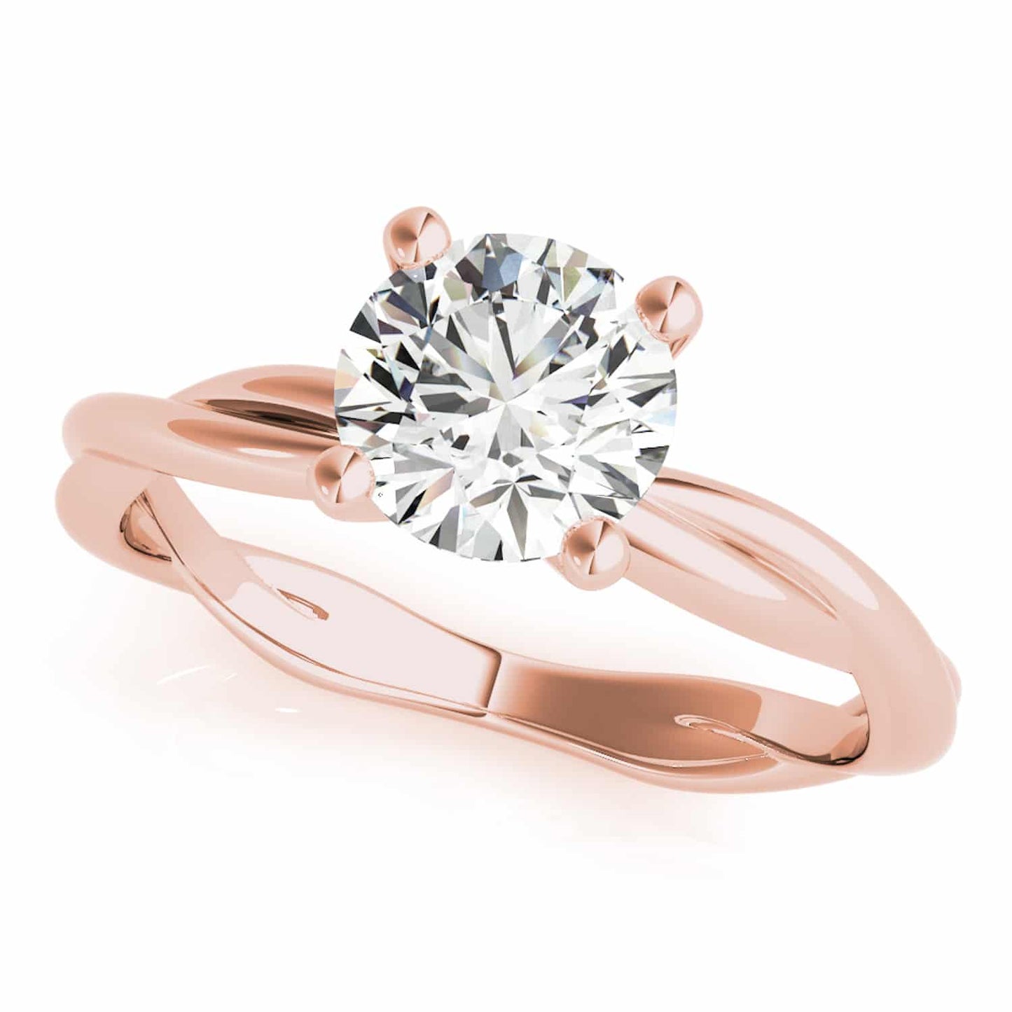 1CT Lab-Grown Diamond 18K Gold Rose Twisted Shank Solitaire Engagement Ring