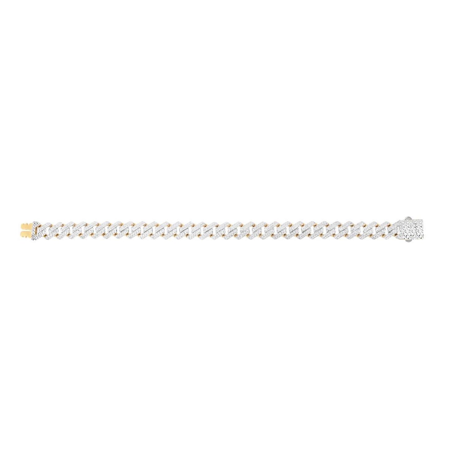 14K Gold Yellow 9.5mm Diamond-Cut White Pave Modern Edge Miami Bracelet 8.25"