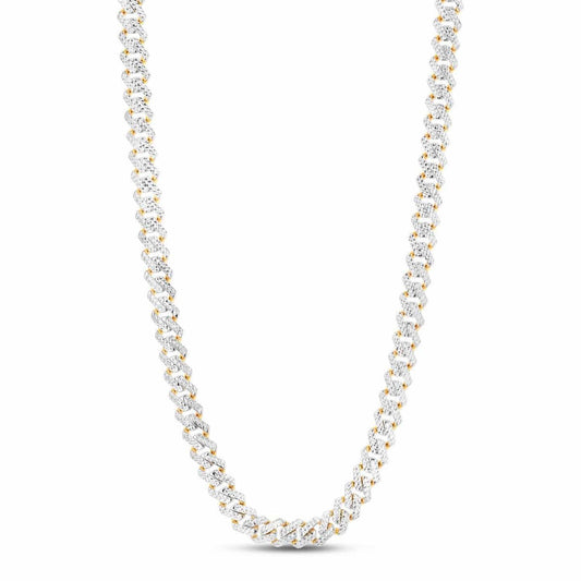 14K Yellow Gold 9.5mm Diamond-Cut White Pavé Modern Edge Miami Chain (Hollow) 22"-24"