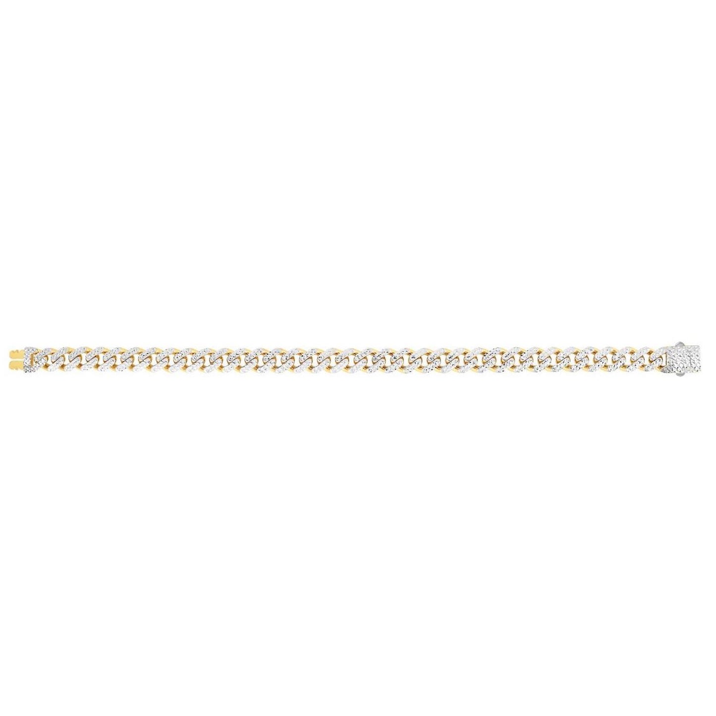 14K Gold Yellow 8mm Diamond-Cut White Pave Lite Miami Cuban Bracelet 8.25"
