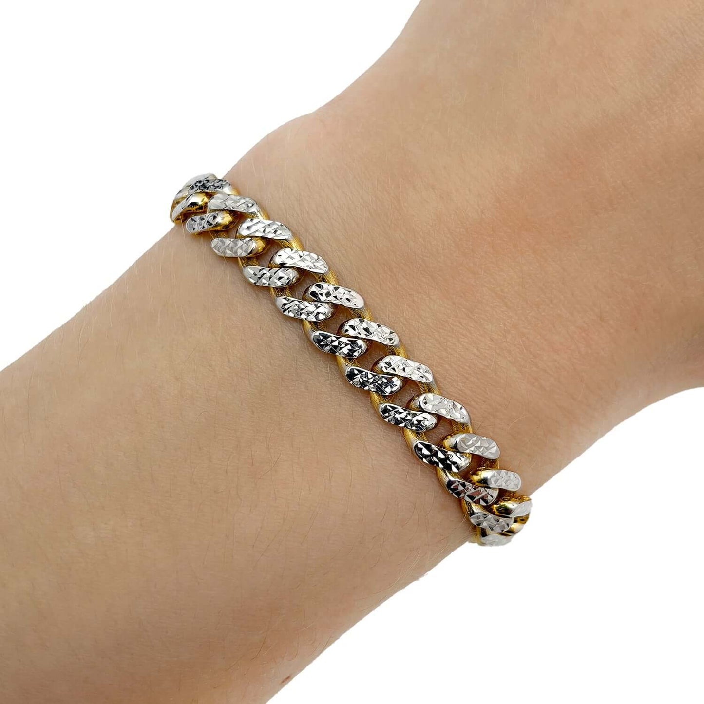 14K Gold Yellow 8mm Diamond-Cut White Pave Lite Miami Cuban Bracelet 8.25"