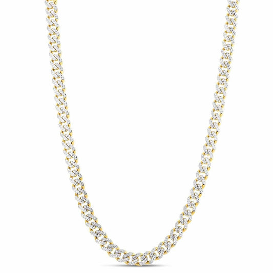 14K Yellow Gold 8mm Diamond-Cut White Pavé Lite Miami Cuban Chain (Hollow) 22"