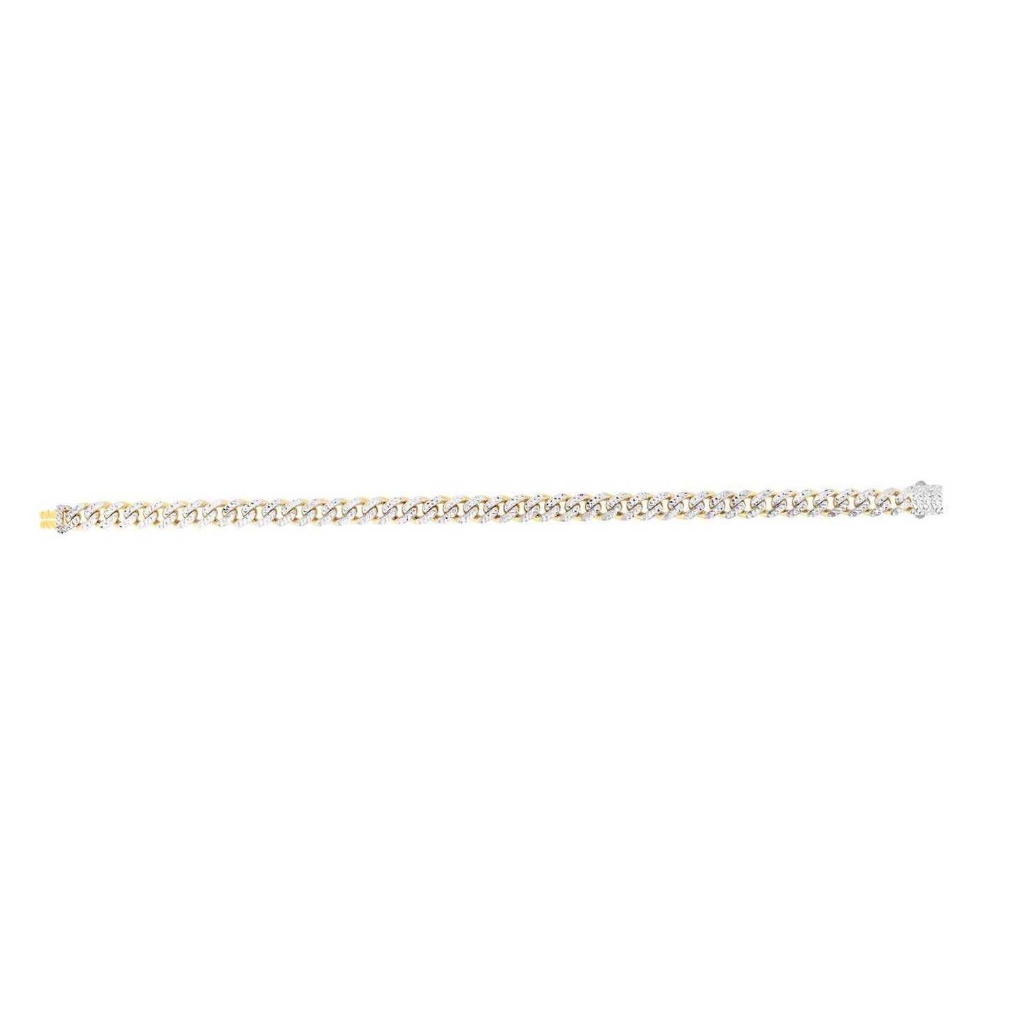 14K Gold Yellow 6.5mm Diamond-Cut White Pave Miami Cuban Bracelet 8.25"