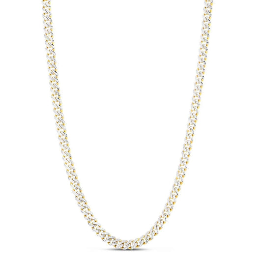 14K Yellow Gold 6.5mm Diamond-Cut White Pavé Miami Cuban Chain (Hollow) 20"-22"