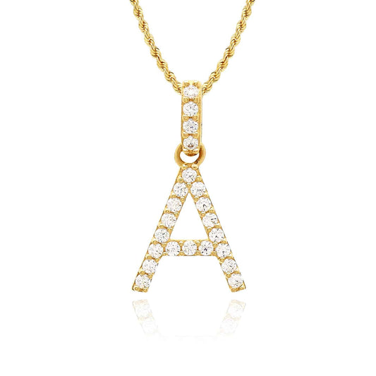 0.2CTW CZ 14K Gold Initial Letter Pendant 0.55"