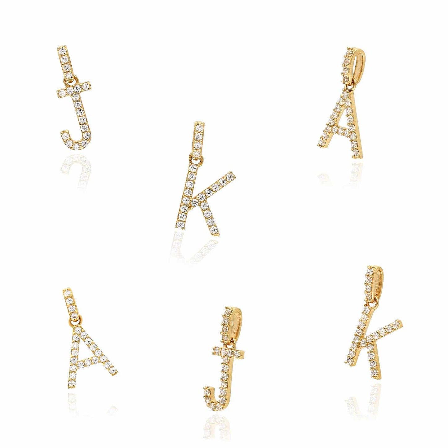 0.2CTW CZ 14K Gold Initial Letter Pendant 0.55"