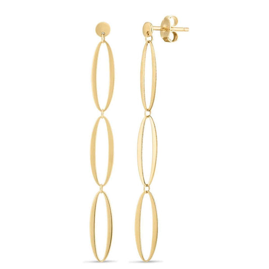 14K Gold Triple Oval Fancy Drop Down Push Back Earrings 51mm