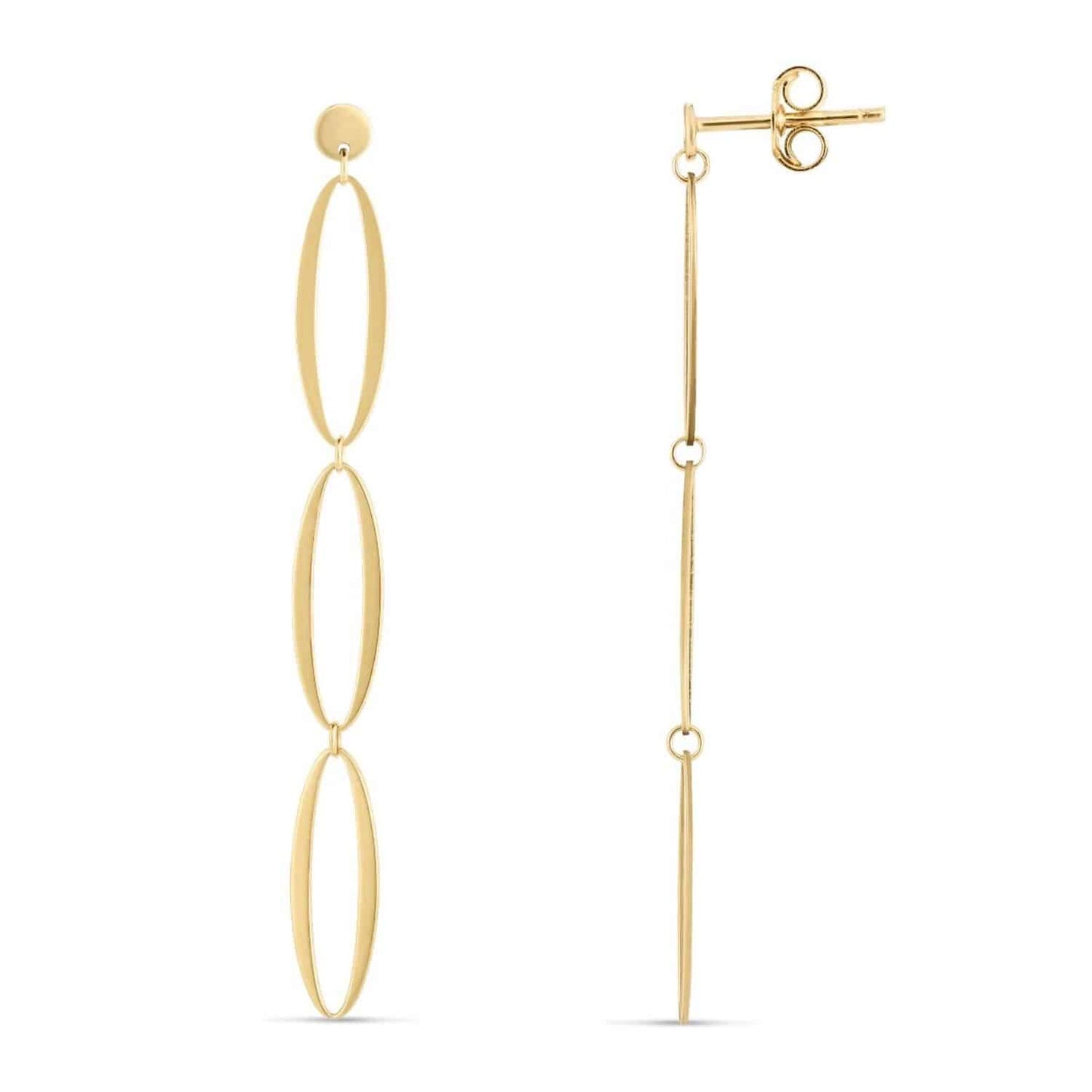 14K Gold Triple Oval Fancy Drop Down Push Back Earrings 51mm