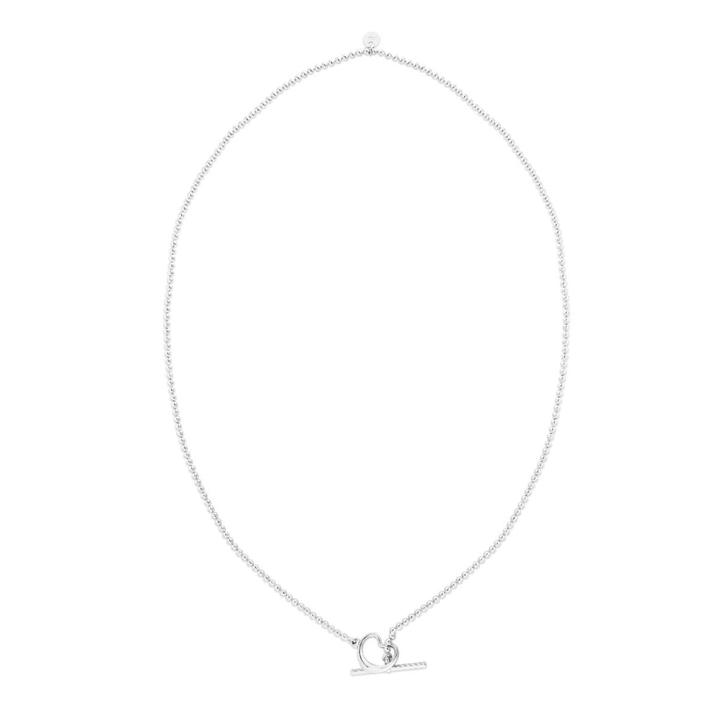 Sterling Silver Toggle Clasp Heart Pendant Ball Beaded Necklace 18"